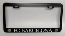 Black "FC BARCELONA" License Plate Frame, Custom Made of Powder Coated Metal