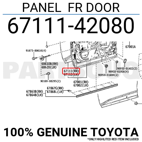 6711142080 Genuine Toyota PANEL FR DOOR 67111-42080 | eBay
