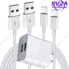 Dual USB Fast Charger Block Power Adapter Cube For iPhone 14 13 12 11 8 7 Cable