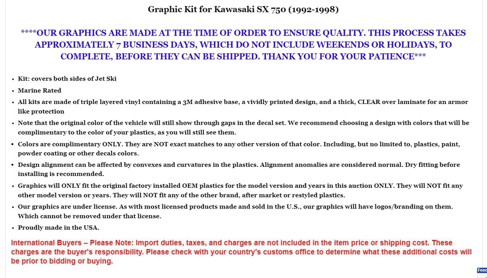 Jet Ski Graphics Stickers Decals For Kawasaki 750 SX SXR 1992-1998 REAPER G - Imagem 3 de 3