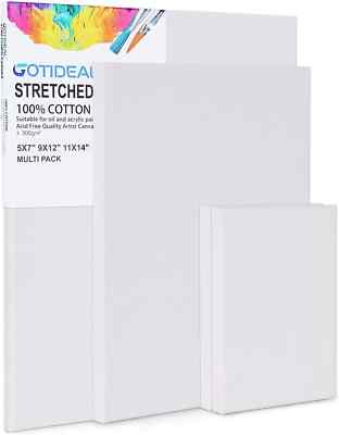 Stretched Canvas Board for Painting Multi Pack 5x7, 9x12,11x14 Set of 4,