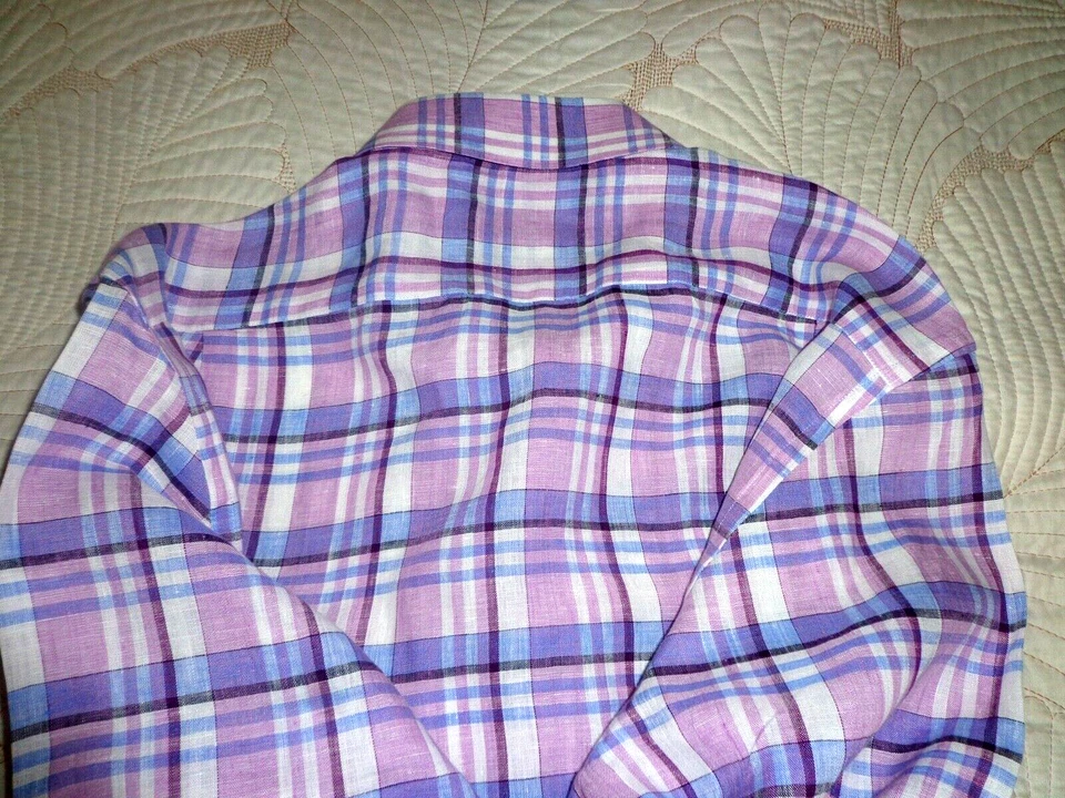 Bobby Jones Shirt 1930 Size XL Lavender Blue Check 100% Linen Made Turkey $129 - Image 4 of 4