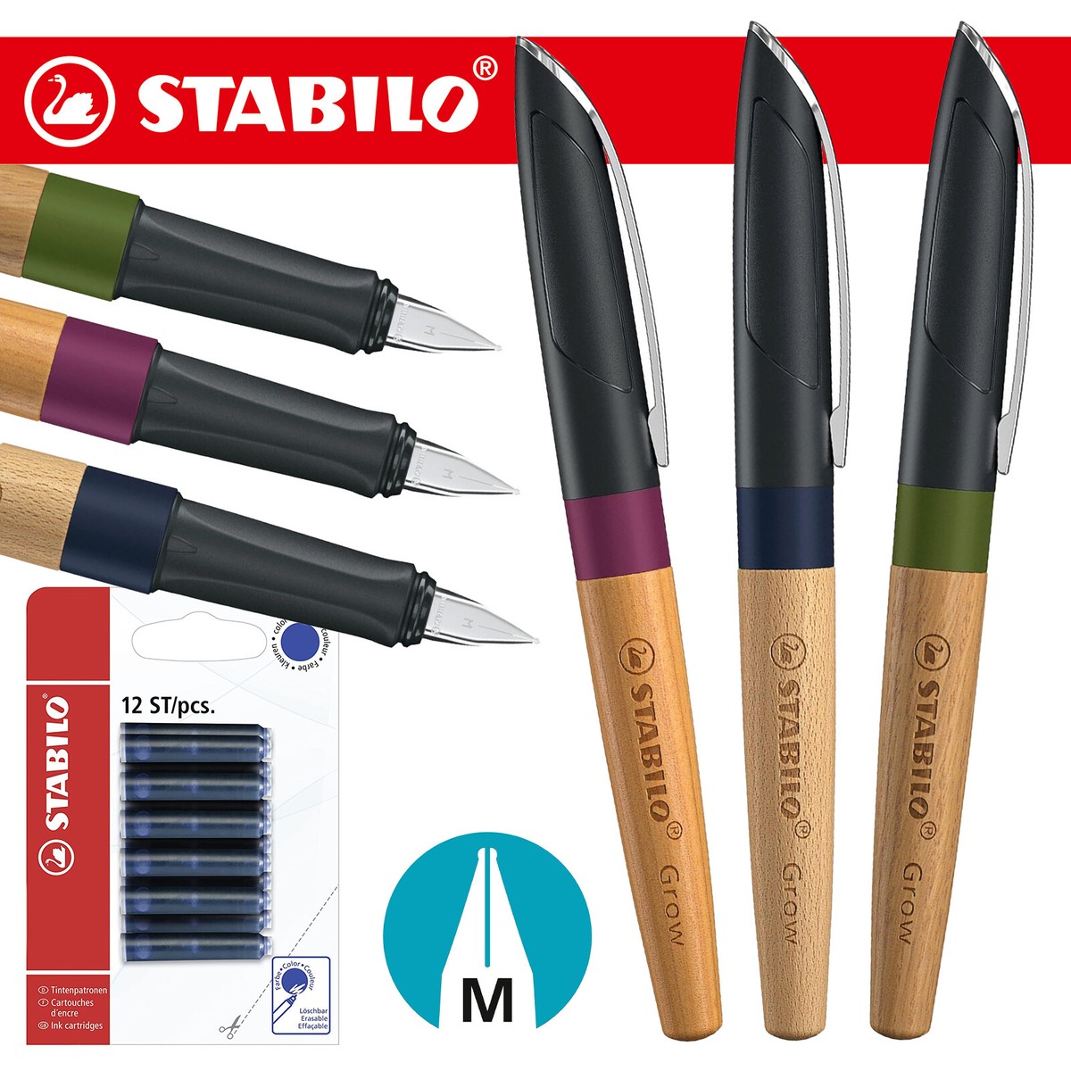 STABILO Grow Fountain Pen Medium Nib Choose Colour Eco-Friendly Pen Uk