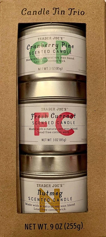 Trader Joe's Holiday Gift🎁 Juego de trío de latas de velas | Pino arándano, grosella, nuez moscada Foto 3 de 4