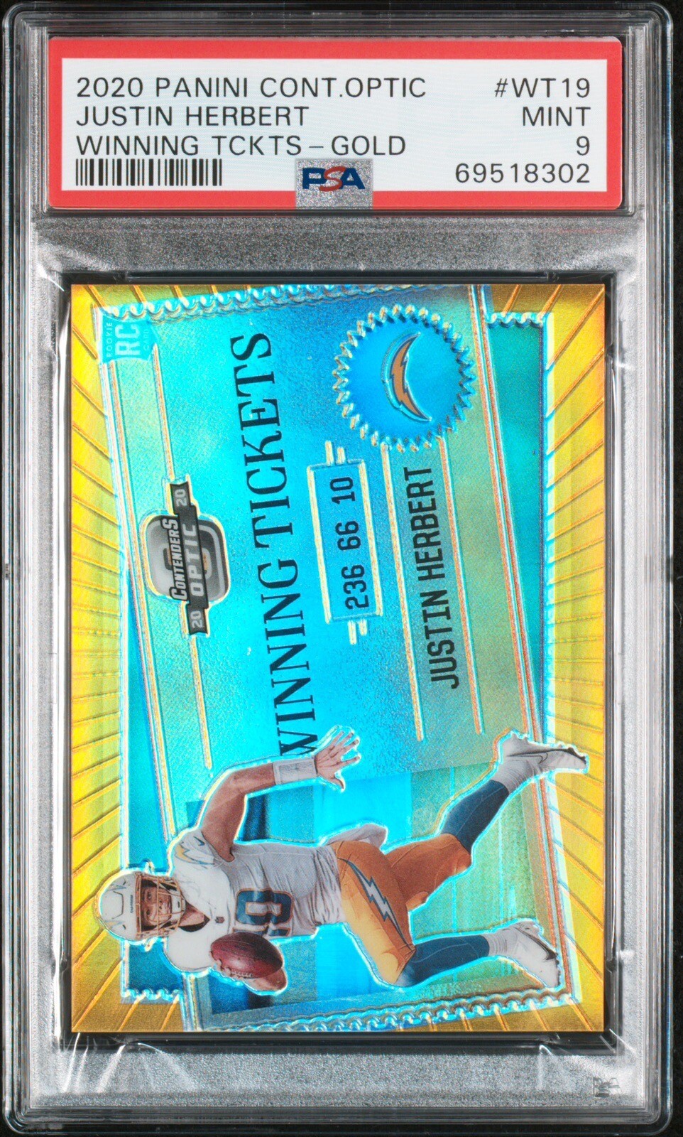 Justin Herbert Panini Contenders Optic Winning Tickets #WT19 Gold