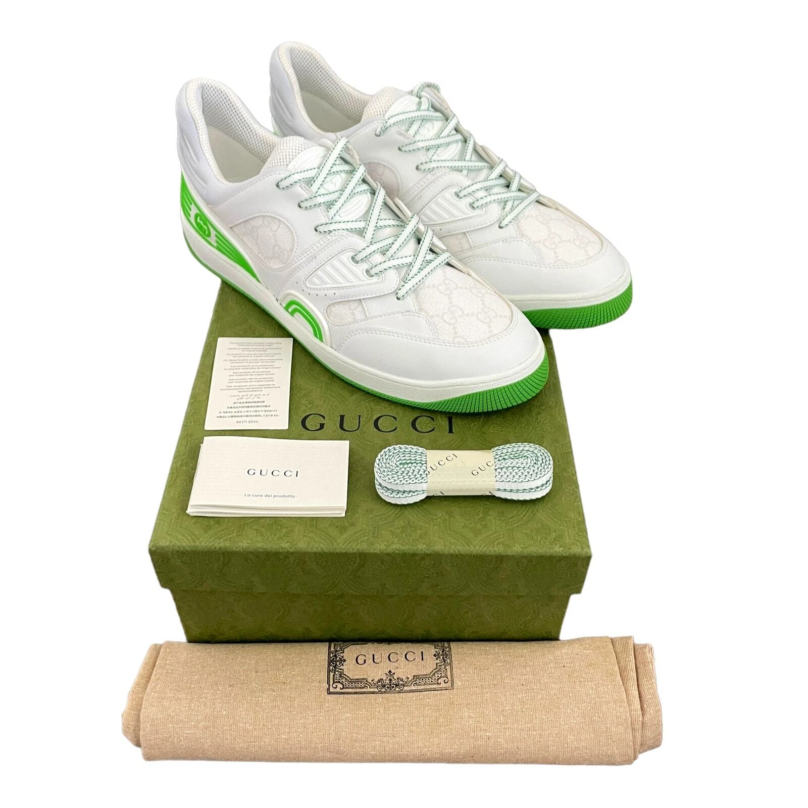 Baskets basses GUCCI Demetra GG Supreme Basket vert blanc homme taille 12 NEUVES