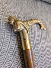 Vintage Wooden Walking Antique Walking Cane Stick Mermaid Handle Stick Gift
