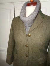 Viyella Green Pure Wool Tweed Blazer/ Jacket Suede Collar Uk 12/14