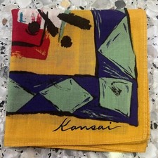 MAN HANKY ABSTRACT GEOMETRICS ART JAPAN YELLOW VTG COTTON POCKET SQUARE 20   JP7