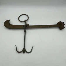 19th Century Brass Copper Iron Steelyard Scale Hanging Stamped 50 Lbs 22" Long
