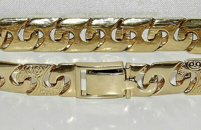 9 Karat Gelbgold auf Silber Herren gemustert massiv Bordstein Kette Armband - 8,5 Zoll