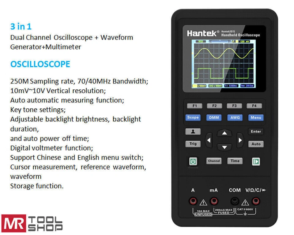 Hantek Handheld Oscilloscope Multimeter Waveform Generator 2D42 2D72 2C72 2C42 - Image 3 of 4