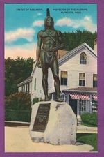PLYMOUTH MA VTG LINEN PC STATUE OF MASSASOIT PROTECTOR OF THE PILGRIMS 1952