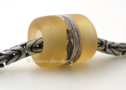 European Charm Tube LIGHT AMBER BEACH Lampwork Glass Bead - glossy matte half - Picture 5 of 8