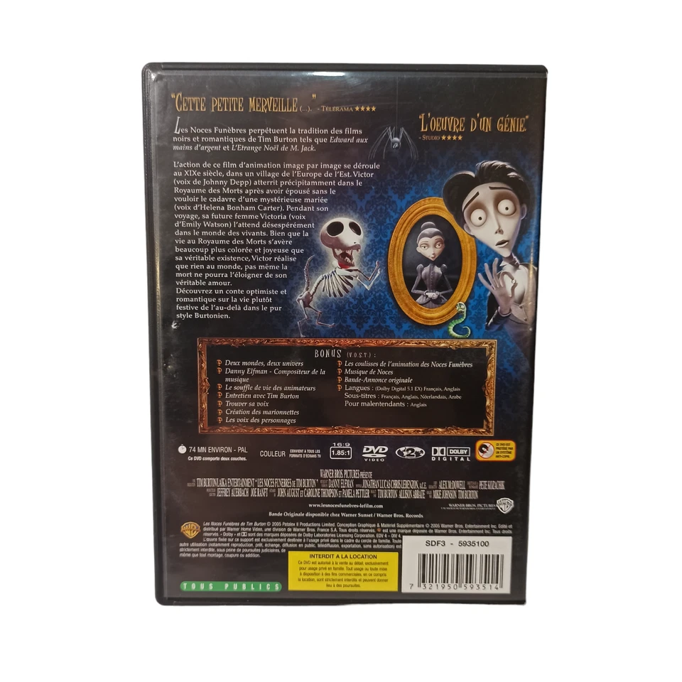 Les Noces Funebres (DVD French Version) Corpse Bride Animation Children Musical - Image 2 of 4