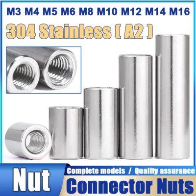 M3 M4 M5 M6 M8 M10 M12 M14 M16 Round Threaded Stud Connector Nuts A2 Stainless