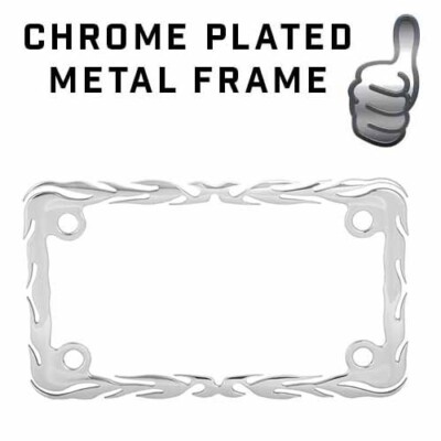 Chrome 3d Cut Out Flame License Plate Frame for Motorcycle Scooter Bike Chopper