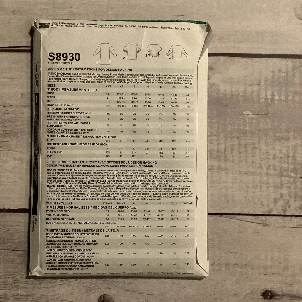 Simplicity 8930 Sewing Pattern Mini-Dress Crop Tops Misses Sizes XXS-XXL UNCUT - Image 2 of 4