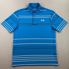 Under Armour The Playoff Polo Shirt Mens Medium Blue 2.0 Striped Golf Stretch