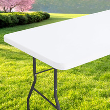 Rectangle Table Cloth, Waterproof Elastic Fitted Tablecloth for 6 Foot Folding