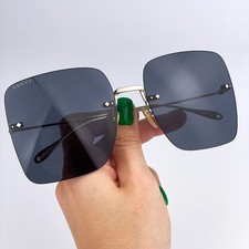 Gucci Women Sunglasses Gold Grey Butterfly Oversized GG1147S 001 NEW AUTHENTIC
