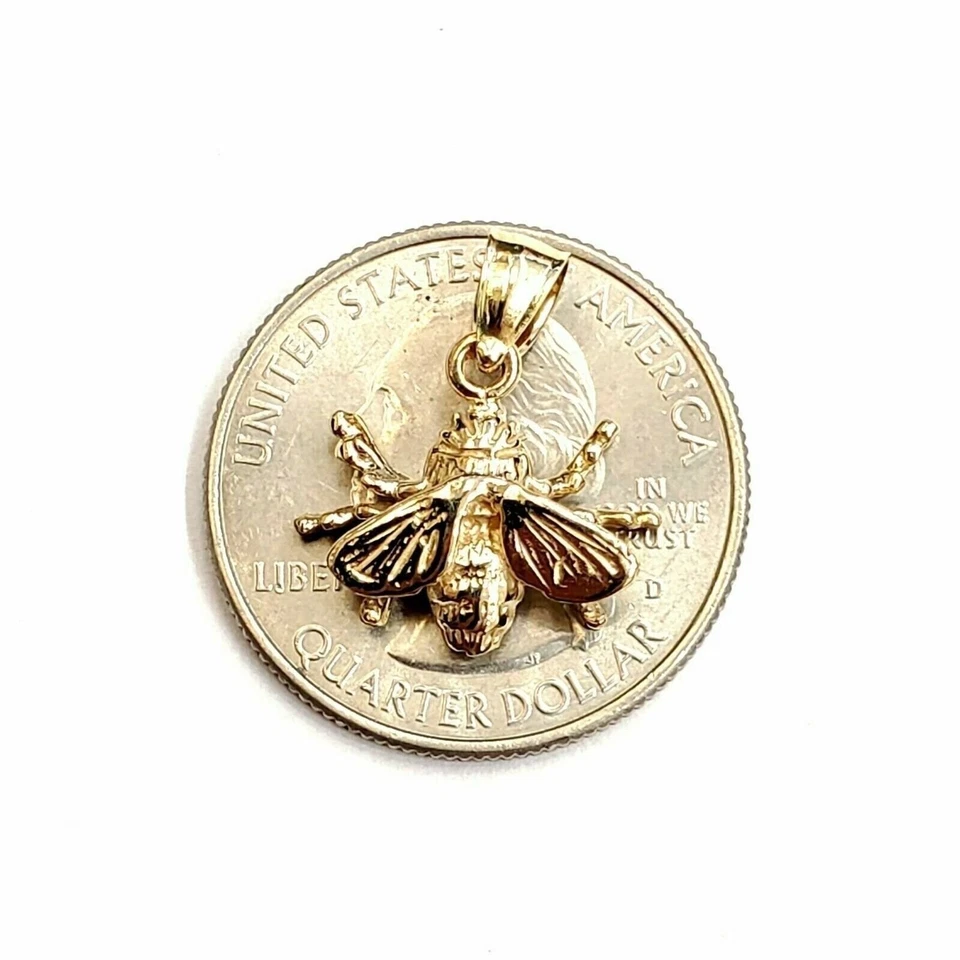 Colgante 3D oro amarillo 14k abeja miel maciza encanto regalo joyería fina 1,5 g Foto 4 de 4