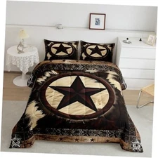 Rustic Cow Print Bedding Sets,Vintage Western Texas Star Queen Color 28