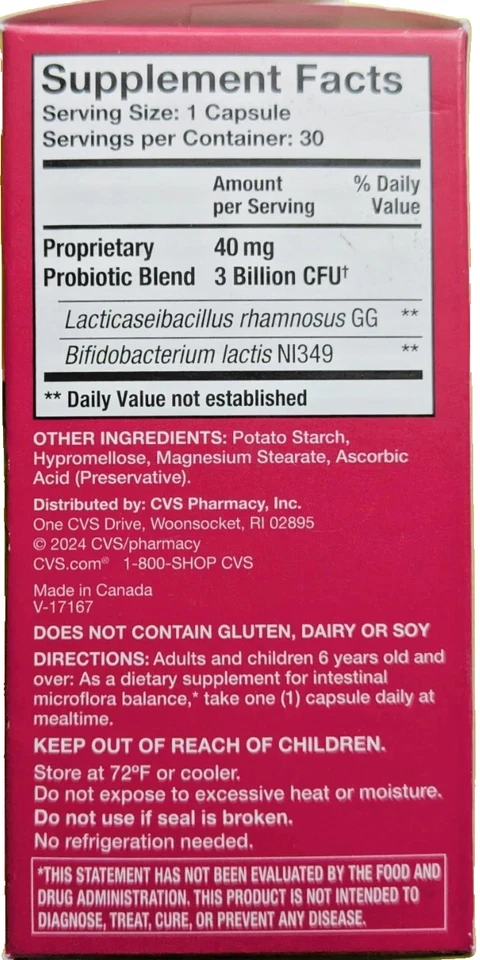 Ежедневный пищеварительный пробиотик CVS Health 60 капсул 3 миллиарда КОЕ срок годности 10/2026 - Изображение 4 из 4