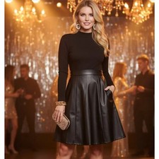 Eliza J Mock Neck Faux Leather Little Black Dress Edgy Officesiren Glam | SZ 4