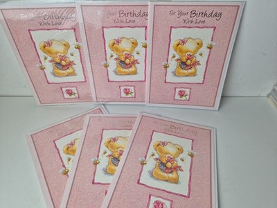 Vintage Greeting Birthday Cards Bundle 1980 s Cute Bear Flowers A4 X6 New Sealed