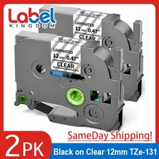 2PK For Brother P-Touch TZe-131 TZ-131 12mm Clear Standard Laminated Label Tape