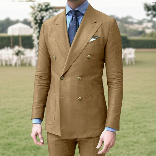 Casual Summer Linen Suit for Men Peaked Lapel Blazer with Pant Ensemble - Picture 7 of 39
