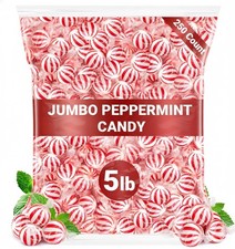 Jumbo Peppermint Candy Balls, 5 Pound Bulk Peppermint Hard Candy, Approx 250 Ind
