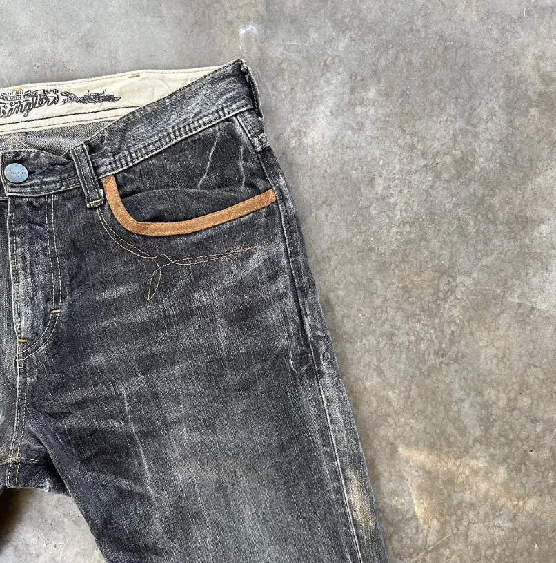 Vintage Wrangler Distressed Raw Faded Denim Flare Jean Pant W35 - Image 4 of 4