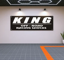 KING Off-Road Shocks Flag Banner 71x24" – Garage Wall Art, Truck Lovers Gift