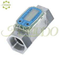 1.5" Digital Turbine Flow Meter, 10.5-74 GPM Inline NPT Thread with LCD Display