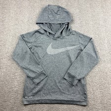 Nike Kids Dri-FIT Size 6 Gray Heather Pullover Hoodie Swoosh Graphic