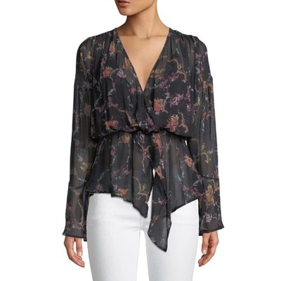 IRO Linette Floral Print V-Neck Bell Sleeve Tie Front Blouse Size 36 (1130)