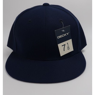 Decky Navy Blue Flat Bill Fitted Hat 6 Panel Acrylic Cap Size 7 1/8 New w/Tags
