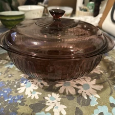 Vintage Pyrex Vision Corning Cranberry Casserole Dish With Lid Purple 2 Qrt
