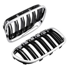Chrome Trim Glossy Black Dual Slats Front Kidney Grille Grill Compatible with...