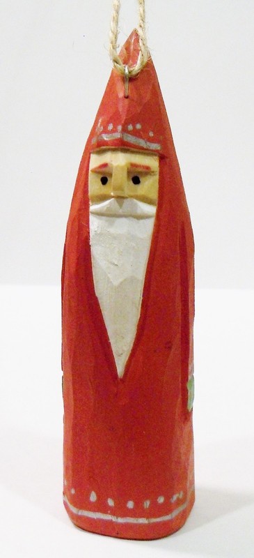 Santa Claus Hand Carved Painted Wooden Wood Folk Art Rustic Primitive Ornament