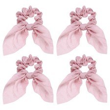 4Pcs Bow Scrunchies, Bow Hair Ties Polyester Ribbon Elastic Ties, Light Pink