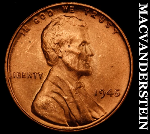 1945 Lincoln Wheat Cent- Red- Choice Gem Brilliant Uncirculated Luster #J3242