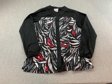 UA Scrubs Jacket Womens M Black Gray Red Leaves Snap Front Long Sleeve