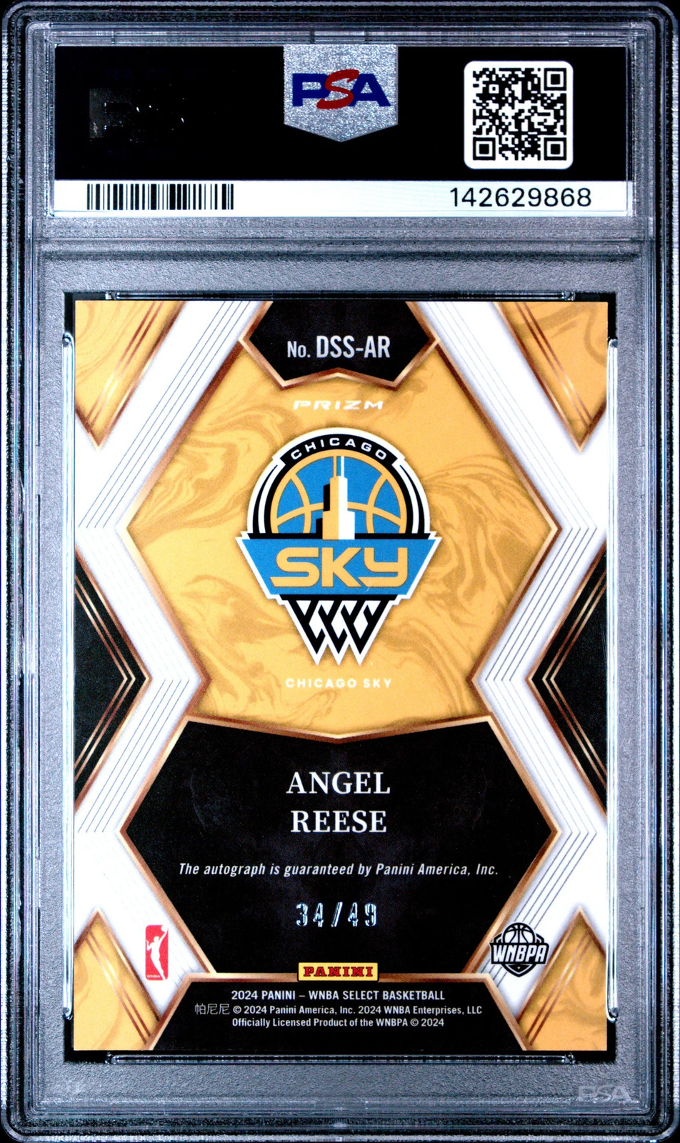 2024 Panini Select WNBA Draft Selections Auto Angel Reese #AR Blue 34/49 PSA 9 view 2