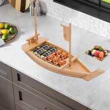 Buffet Display Tray Bamboo Metal Tray Boat Tray For Sushi, Dumplings & Desserts