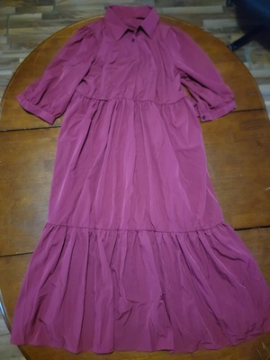 #ad DAZY Women#x27;s Berry Plum Tiered Maxi Shirt Dress Collar Button Front 3 4 Sleeve $8.00