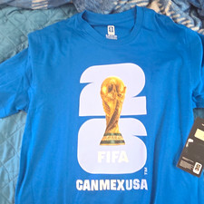 FIFA 26 CANMEXUSA Blue Soccer Shirt Canada Mexico USA Team Trophy Graphic