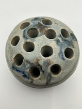 Vintage Ceramic Flower Frog 12 Hole Stoneware Glaze Signed